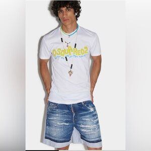 DSQUARED2 White Tee with Yellow Graphic